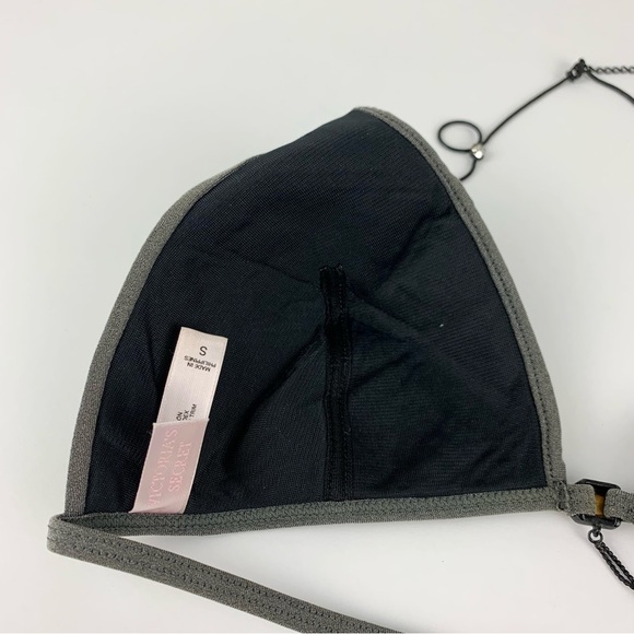 VTG Victoria’s Secret Grey Silver Metallic Triangle Bikini Bralette Chain Small - Picture 7 of 9